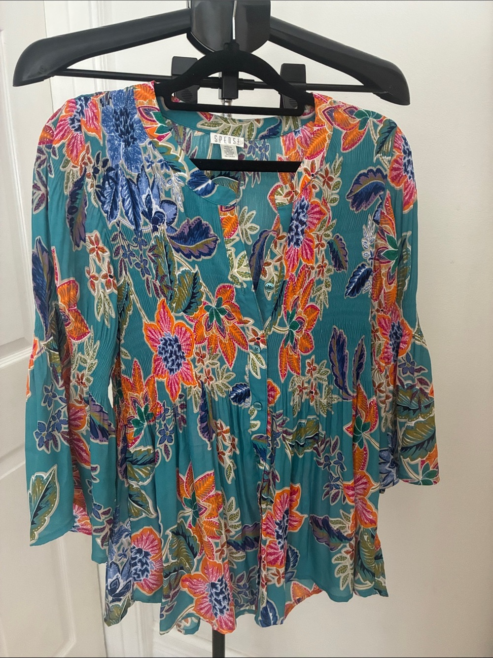 Spense Colorful Floral flowy button down top Size M